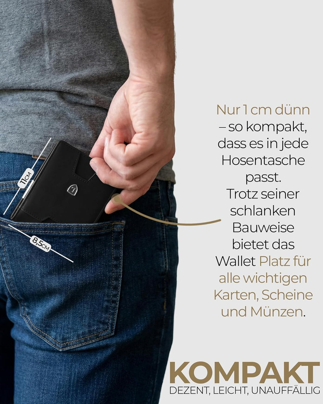 iSlim Wallet - Glattleder Geldbeutel mit Geldklammer und Münzfach, 9 Kartenfach Premium Geldbörse -
