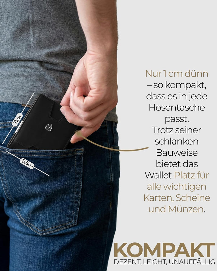 iSlim Wallet - Glattleder Geldbeutel mit Geldklammer und Münzfach, 9 Kartenfach Premium Geldbörse -