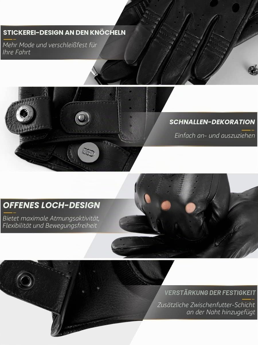 GSG Herren Fahrhandschuhe aus echtem Leder Ungefütterte Touchscreen-Handschuhe aus Schaffell Lederha