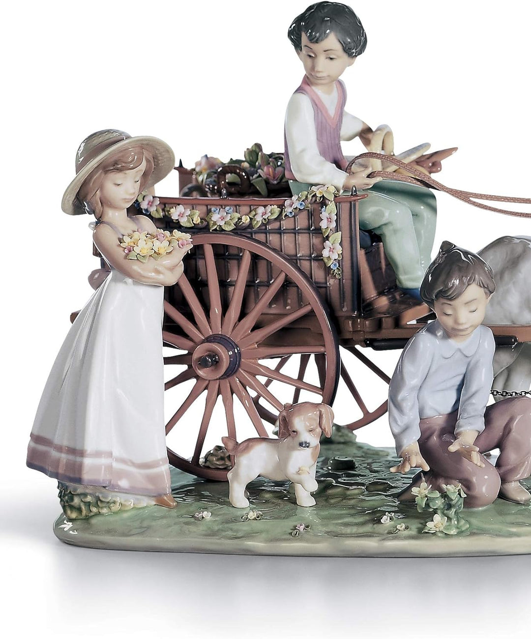 LLADRÓ Kinder-Skulptur Fröhliche Spazierfahrt. Limitierte Auflage. Kind. Porzellan.