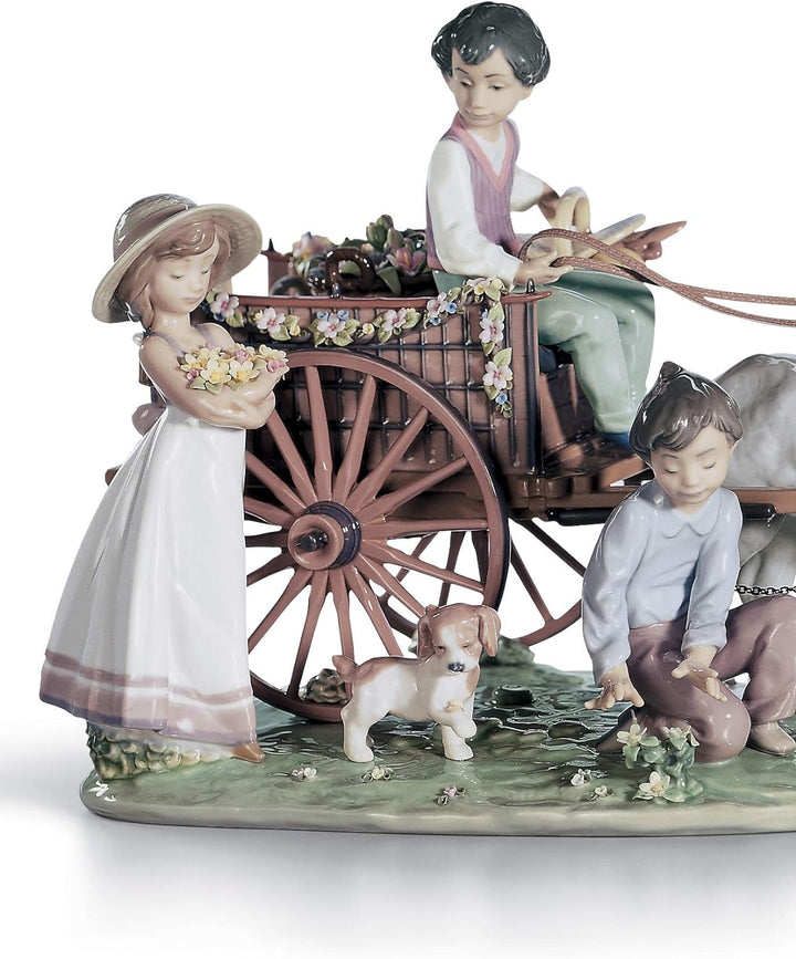 LLADRÓ Kinder-Skulptur Fröhliche Spazierfahrt. Limitierte Auflage. Kind. Porzellan.