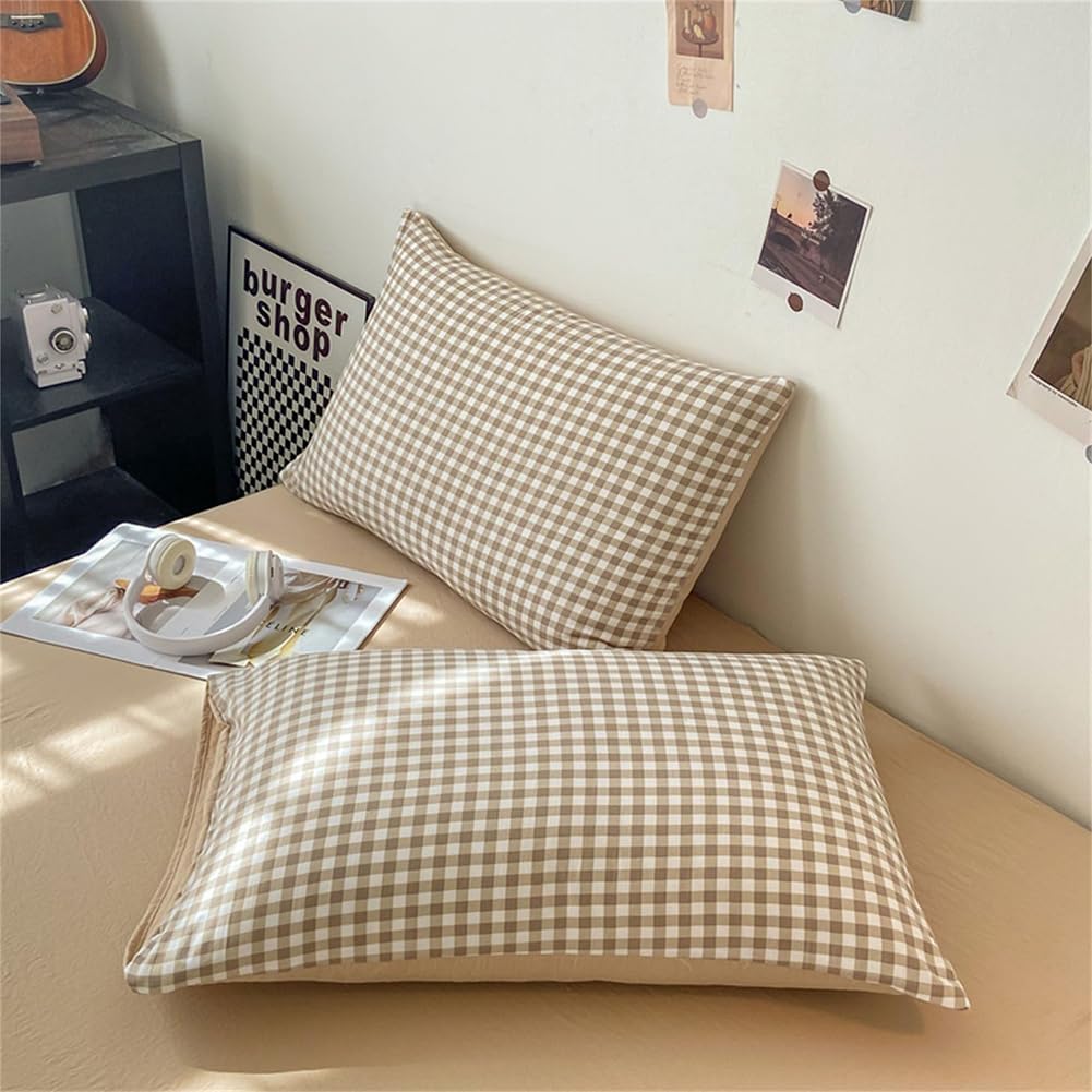 Bettwäsche Kariert 140x200 Beige Karomuster Microfaser Bettwäsche-Sets und Kissenbezug 70x90 cmZerti