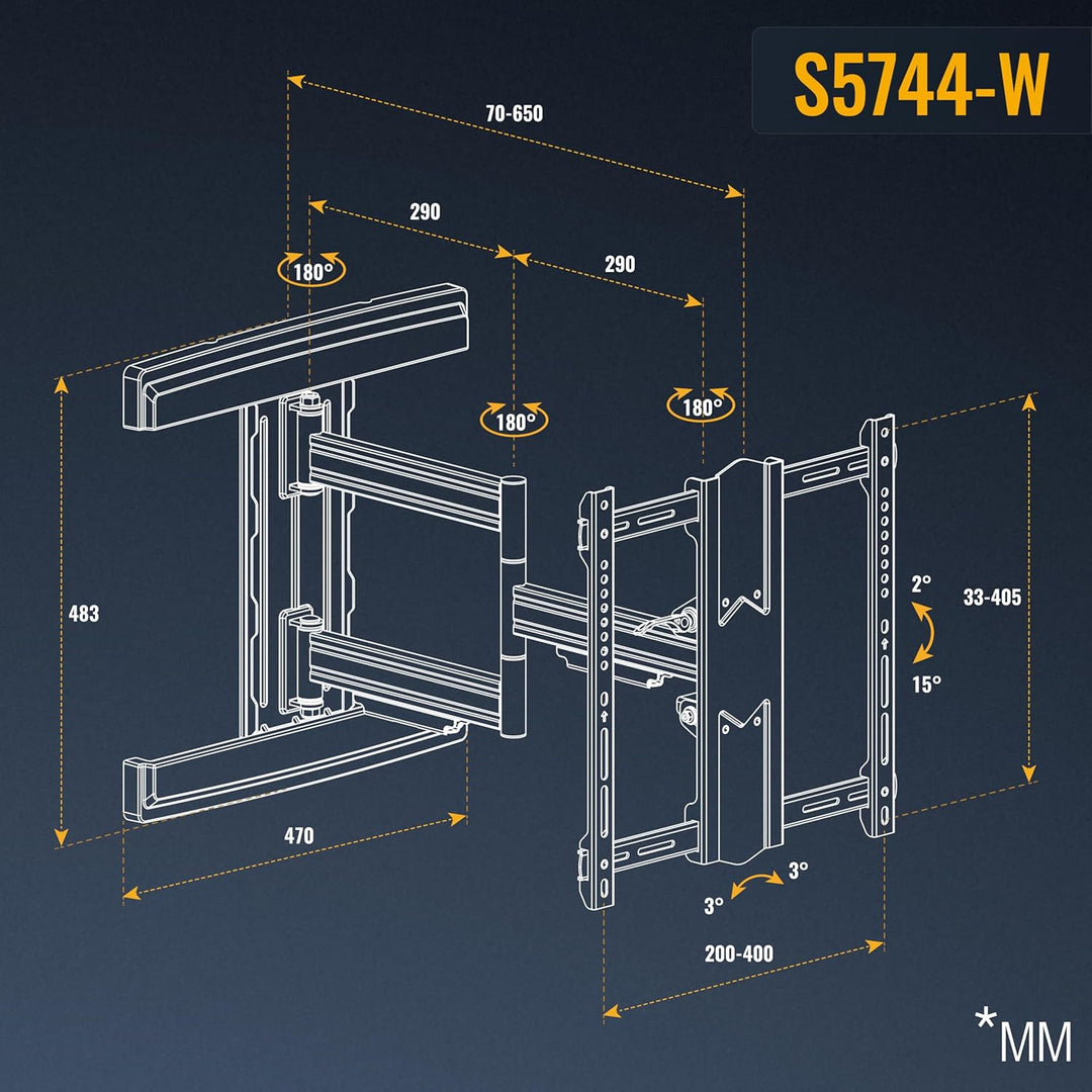 RICOO TV Wandhalterung Fernseher Schwenkbar Neigbar für 45-85 Zoll, Universal TV Halterung S5744-W,