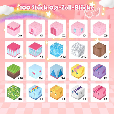 PINKCAT Magnetische Bausteine - Rosa Schloss Magnete Bausteine Spielset, Magnetischer Spielzeugbaust