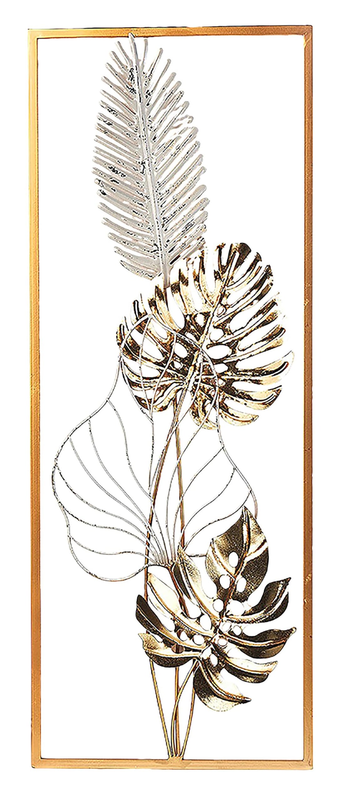 Wandbild Wanddeko Metallbild - GOLDEN Monstera - Metall - weiss Gold, Gold