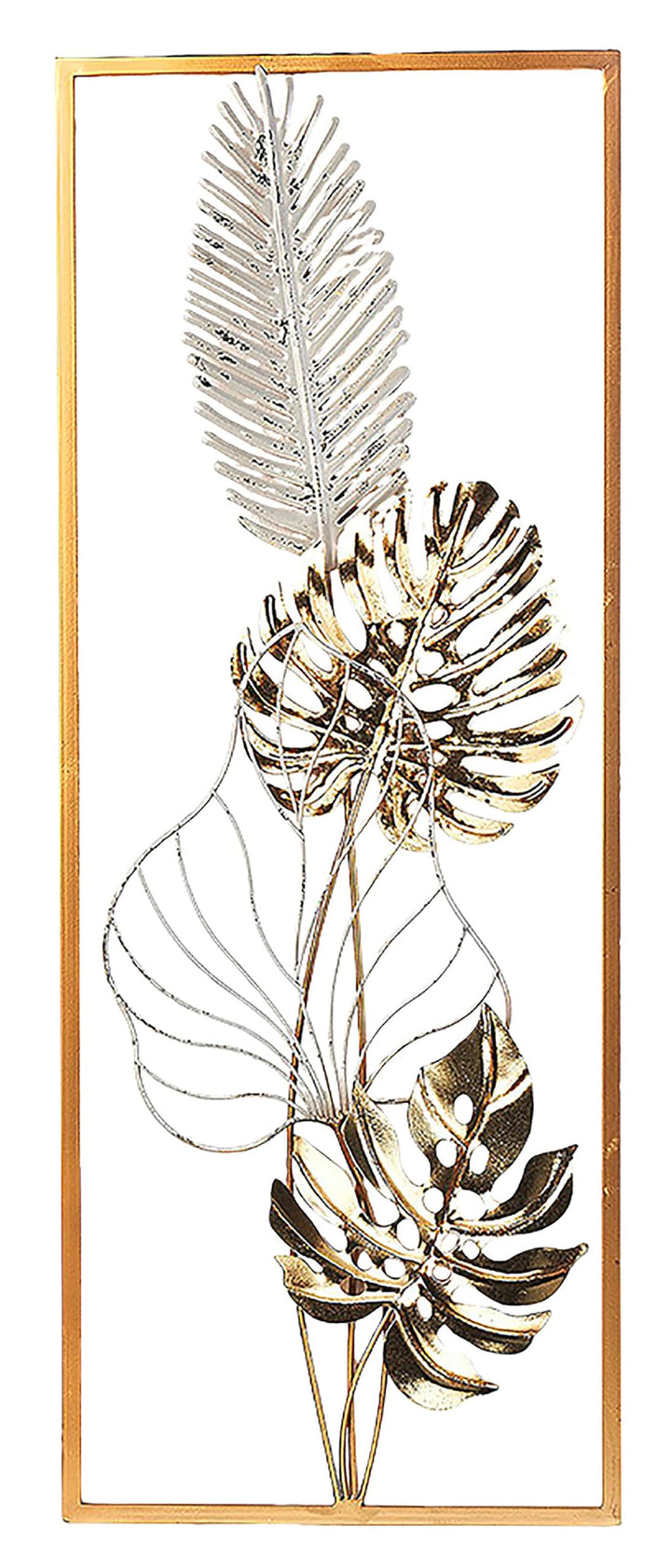 Wandbild Wanddeko Metallbild - GOLDEN Monstera - Metall - weiss Gold, Gold