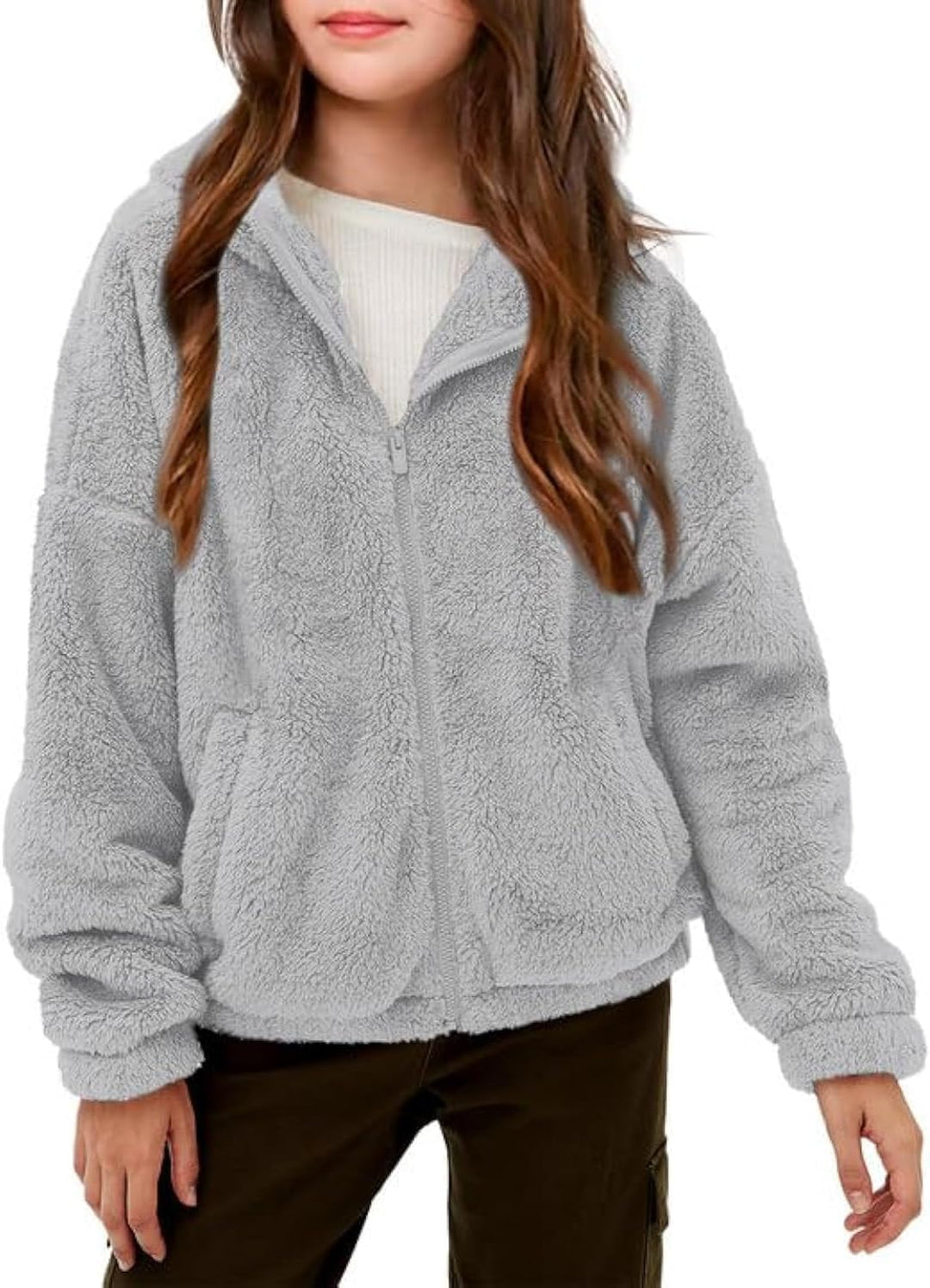 Haloumoning Mädchen Fleece Jacken Kinder Weich Fuzzy Kapuzenpullover Winter Coat Jacke, 5-6 Jahre Gr