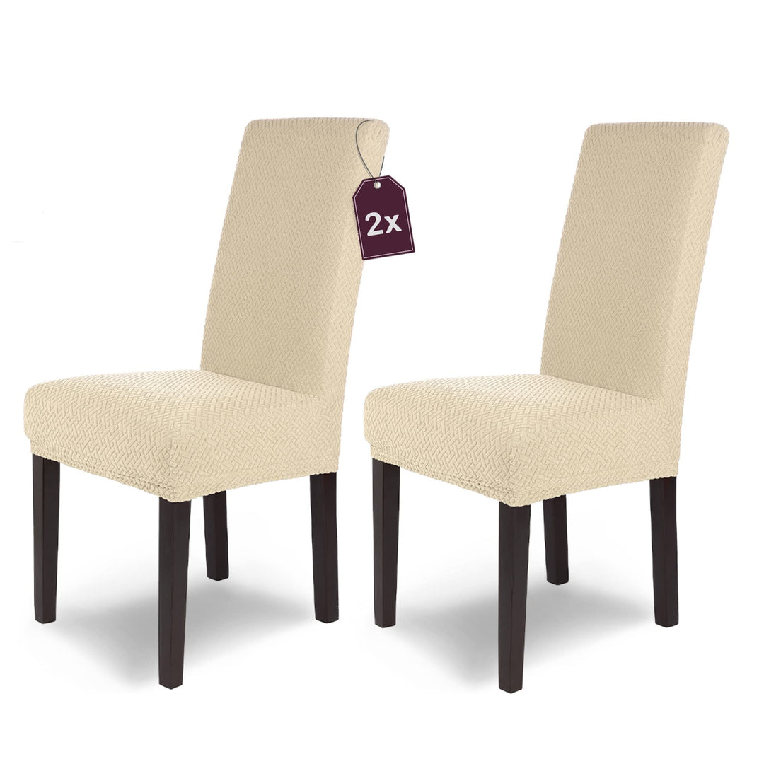 SCHEFFLER-Home Stuhlhussen Stretch Luna/Stuhlhussen Creme 2er Set/elastische Flanell Stuhlabdeckunge