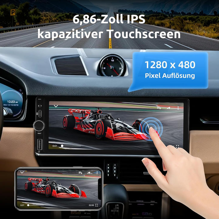 ESSGOO 4+64G Autoradio mit Wireless Carplay und Android Auto, 5, 1Din HD Bildschirm Auto Display Rad