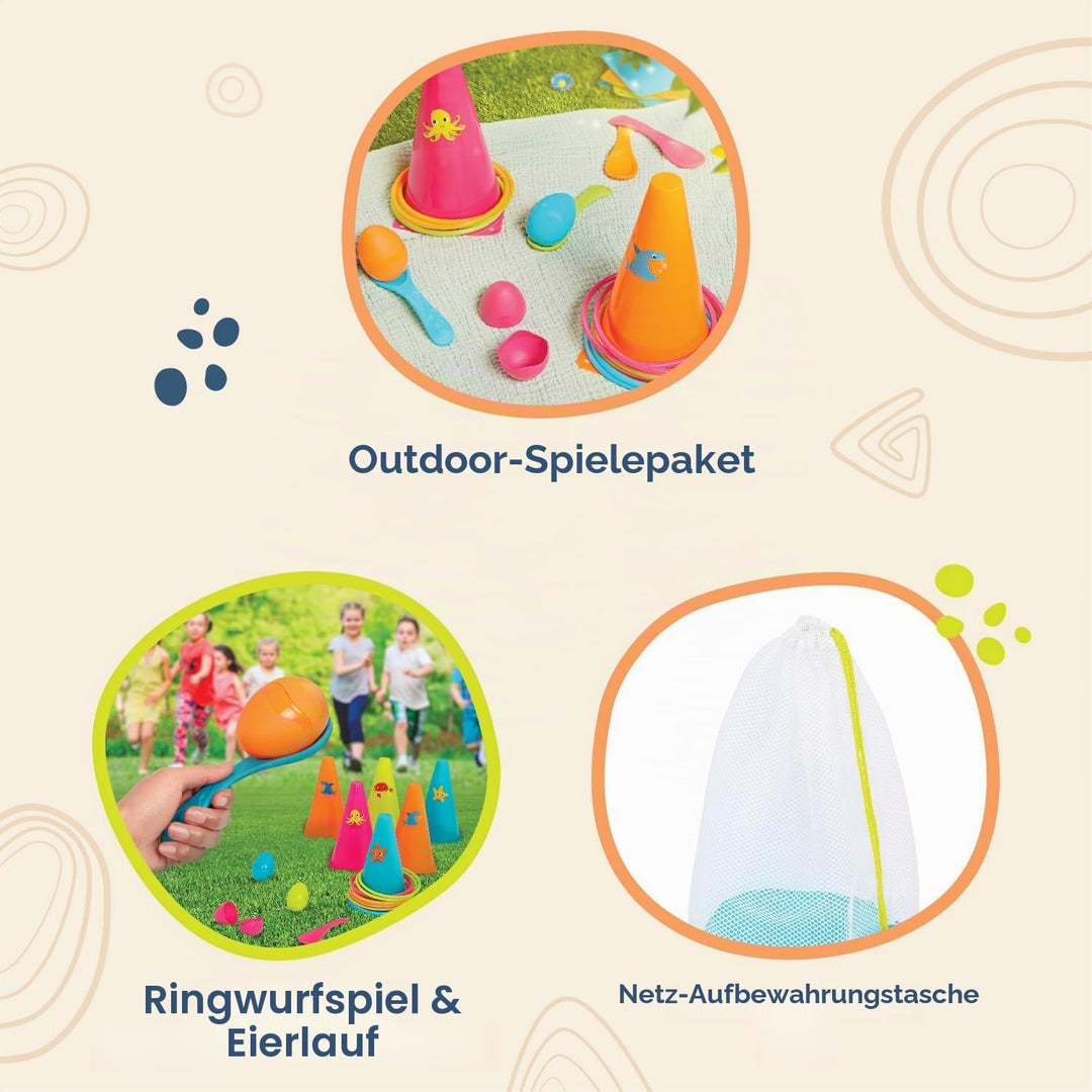 B. toys BX2188Z Wurfspiel, Ringwurfspiel mit Kegeln und Eierlauf Spiel – Garten, Kindergeburtstag, K