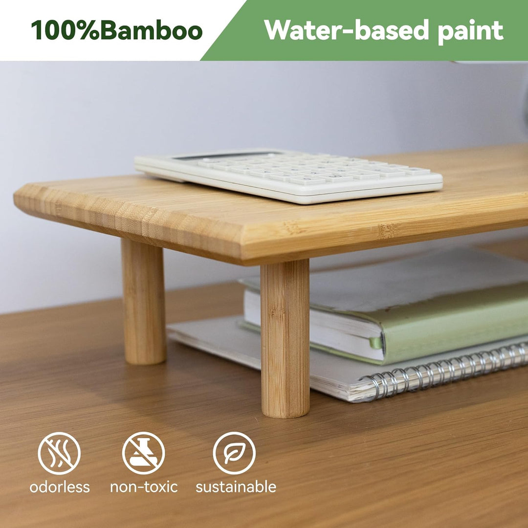 Bamboo Dual Monitor Ständer mit Ablagefach - Ergonomischer Schreibtischorganizer fürs Home Office, W