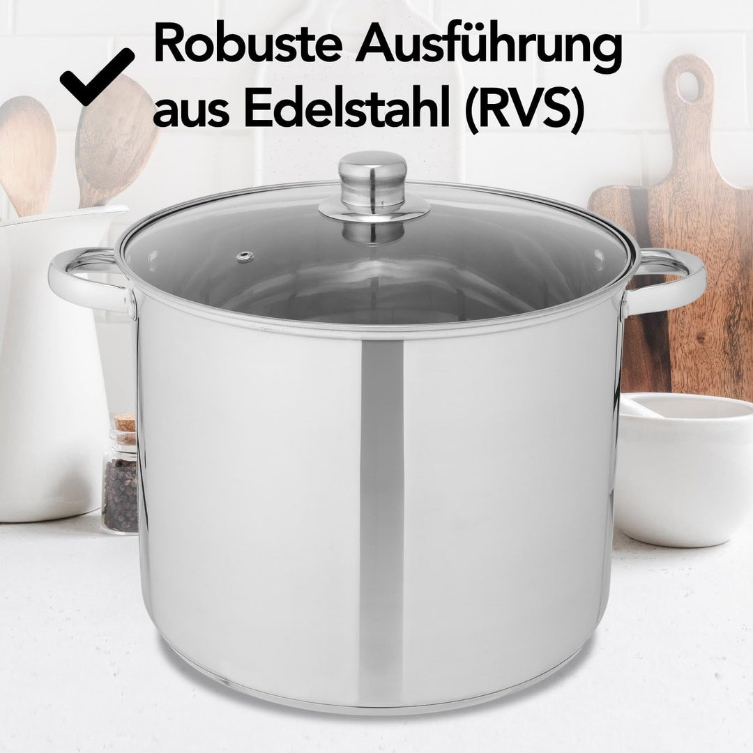 Brixy Suppentopf Stampftopf - Glasdeckel - 16,5L - 30 CM - Induktion Gas Keramik - Spülmaschinenfest