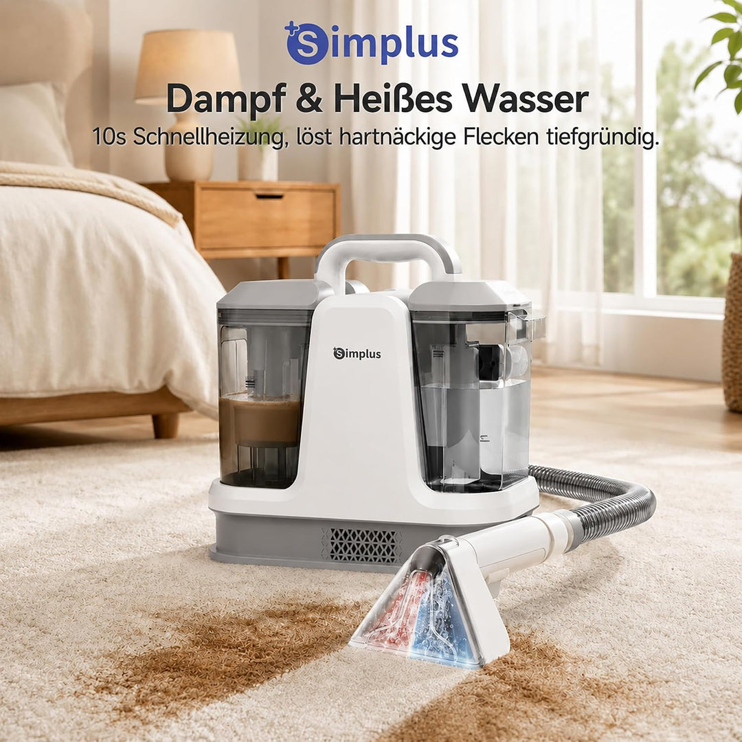 SIMPLUS Polsterreiniger Gerät, Waschsauger Teppich- &amp; Polsterreiniger mit 65°C Heisswasser/100°C Dam