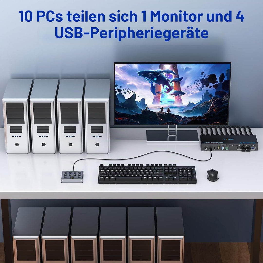 10 Port 8 Port KVM Switch HDMI 4K@60Hz EDID Simulation, USB 3.0 HDMI KVM Switches für 10 PC Teilen 1