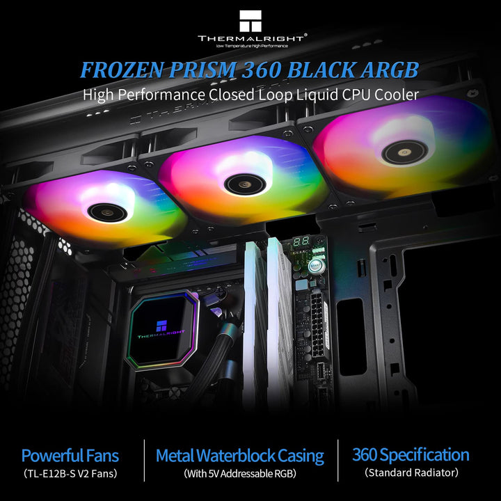 Thermalright Frozen Prism 360 BLACK ARGB CPU-Flüssigkeitskühler,Effiziente PWM-gesteuerte Pumpe 3300