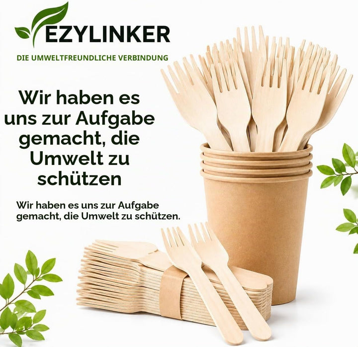 500 Holz Gabeln (Wooden Forks) Einwegbesteck Satz - Alternative zu Plastik Gabeln, Umweltfreundlich,