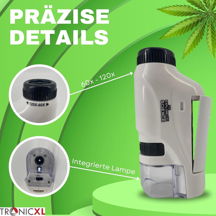 Grow Taschenmikroskop + Akkus 60x - 120x Lupe Mikroskop für Trichome Ernte Zubehör für Growbox Growe