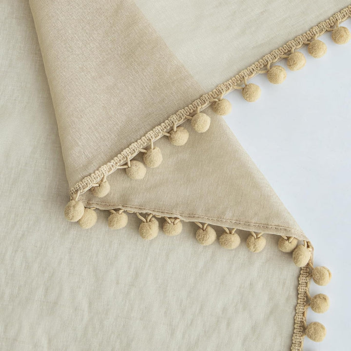 MIULEE Gardinen mit Pompons-Hübsche Beige Transparent Gardinen für Kinderzimmer Mädchen, 2 Stücke Vo