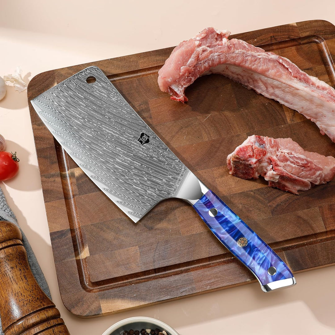 WILDMOK Fleischerbeil, professionelles 16.5 cm Knochenhacker-Metzgermesser, Hackmesser aus Damaststa