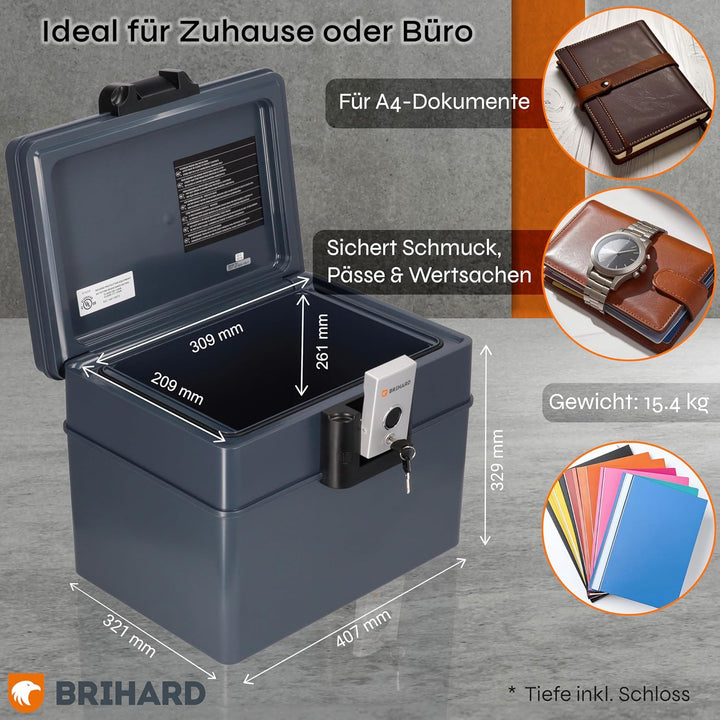 zertifizierte Dokumentenkassette 2037 A4 XXL - Wasserdichte &amp; Feuerfeste Dokumentenbox mit Schlüssel