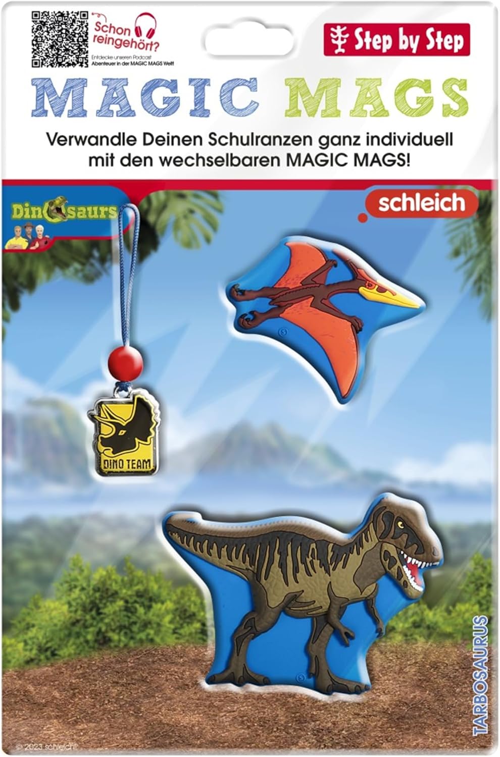 Step by Step Magic MAGS Schleich Dinosaurs, Tarbosauros, blau, 3-TLG, 2 Magnet-Applikationen & 1 Anh