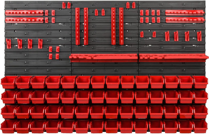 Lagersystem Werkstattregal | 117 x 78 cm | 56 stck. Box | Wandregal mit Werkzeughalterungen und Stap