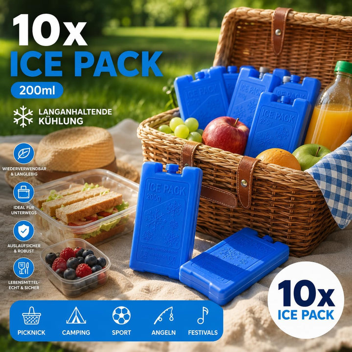 10x Kühlakkus 200 ml – Wiederverwendbare Kühlpacks für Kühlbox, Kühltasche & Lunchbox – Auslaufsiche
