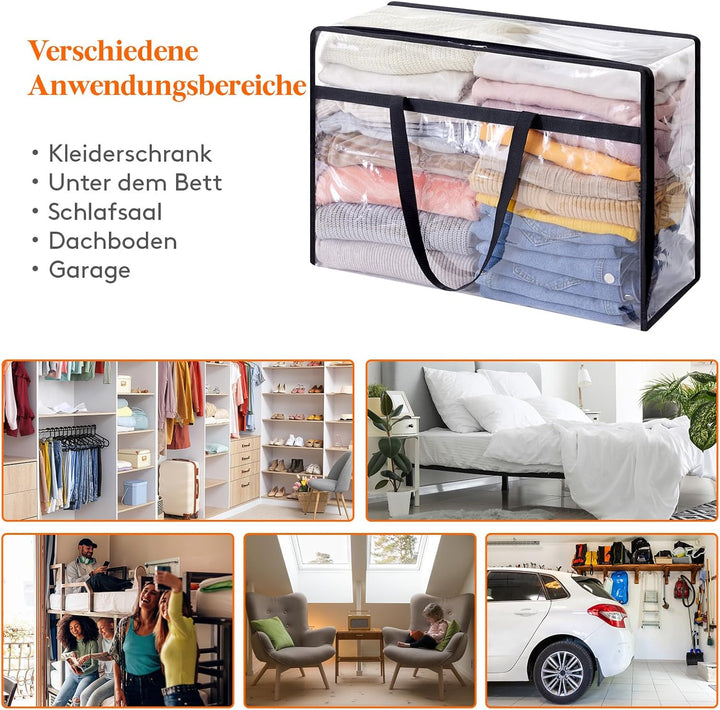 Lifewit 6 Stück Transparente Plastik Aufbewahrungstasche, 60L Kleiderschrank Organizer Aufbewahrungs