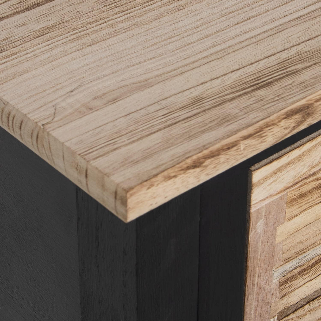 DRW Konsole, Holz und MDF, Schwarz/Natur, 163x3.5x81 cm