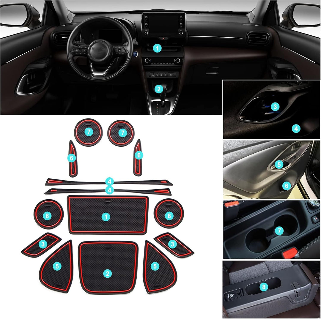 YEE PIN Gummimatten für Toyota Yaris Cross SUV 2021+ Interieur rutschfeste Matten für Mittelkonsole