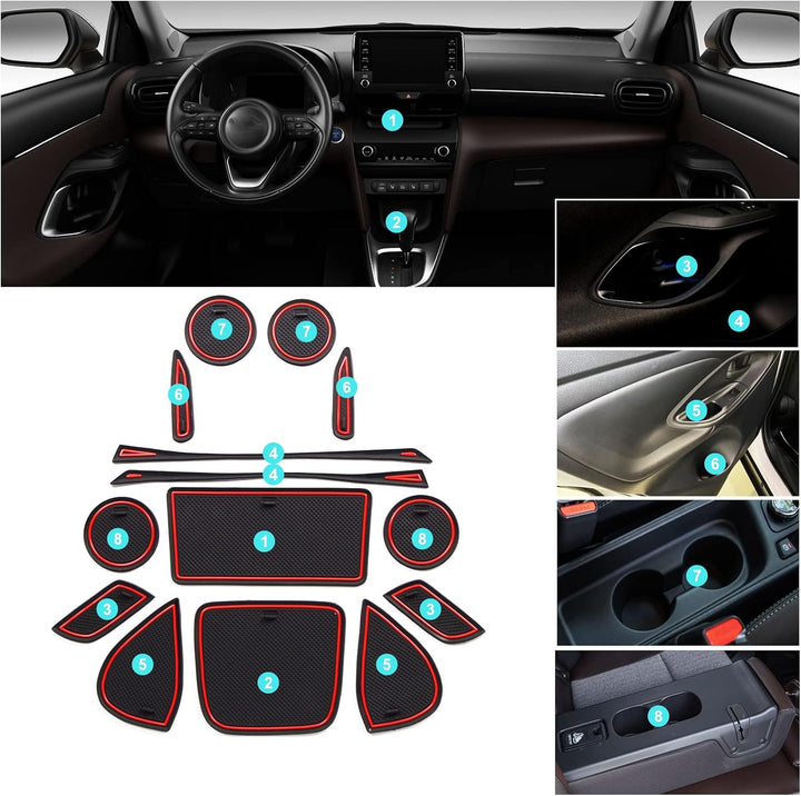 YEE PIN Gummimatten für Toyota Yaris Cross SUV 2021+ Interieur rutschfeste Matten für Mittelkonsole