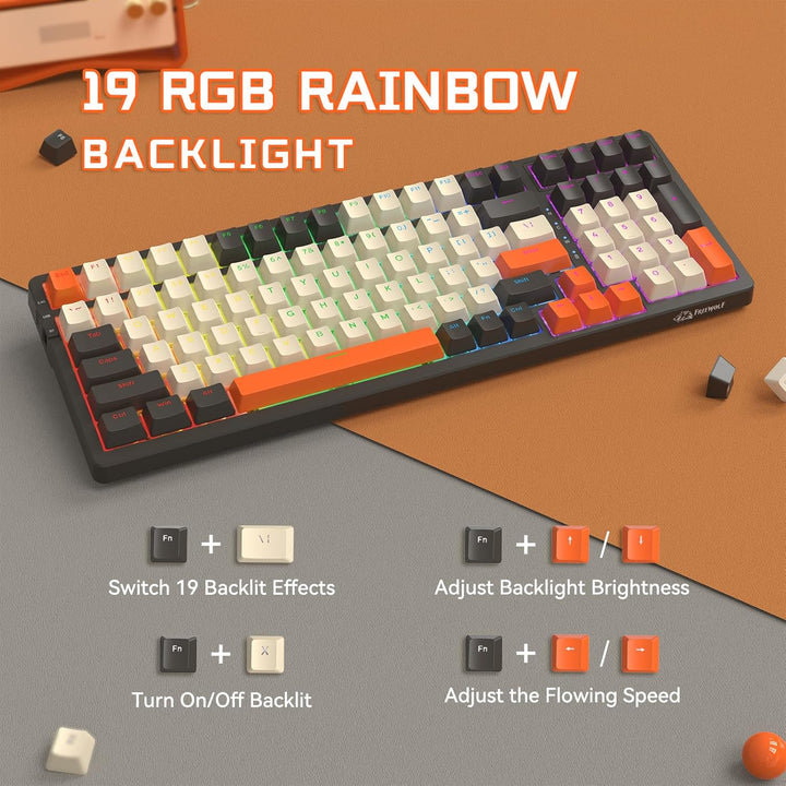 MAMBASNAKE K8 Bunte mechanische 3-Modu Tastatur, 2.4G kabellose Bluetooth Gaming Tastatur mit Spiral