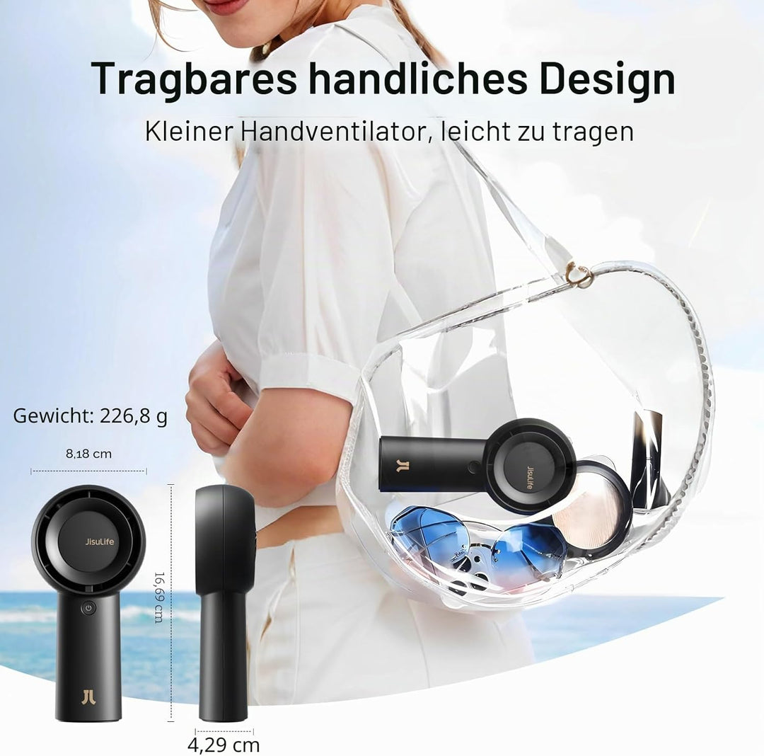 JISULIFE Tragbarer Handheld-Turbo-Ventilator [18 Stunden maximale Kühlzeit], 6000mAh USB wiederaufla
