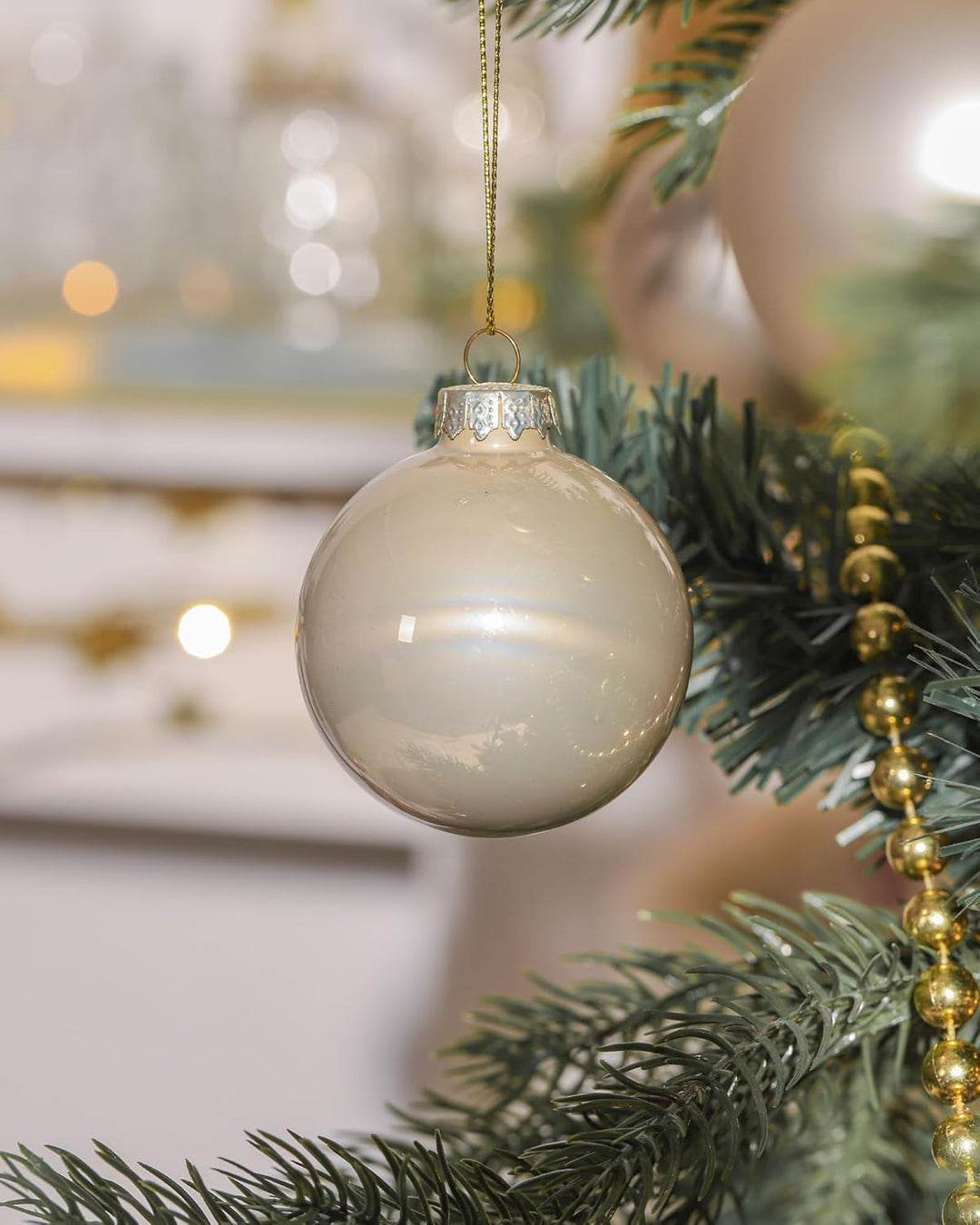 DN DECONATION Weihnachtskugeln Set, 12-teilig - Champagner Glaskugeln 6cm Glänzend & Matt, Christbau