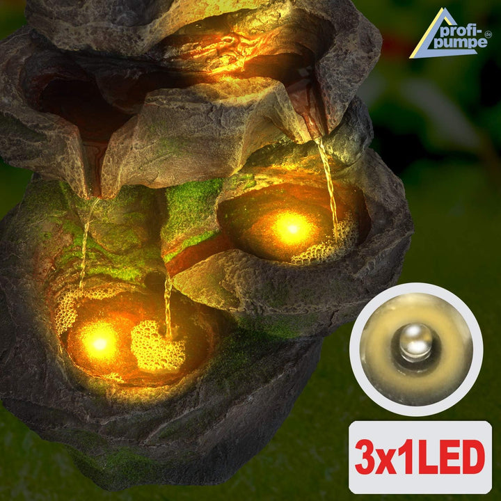 profi-pumpe.de Gartenbrunnen, Zimmerbrunnen Stein-Kaskade Schwarzwald mit Led Licht 230V für Garten,
