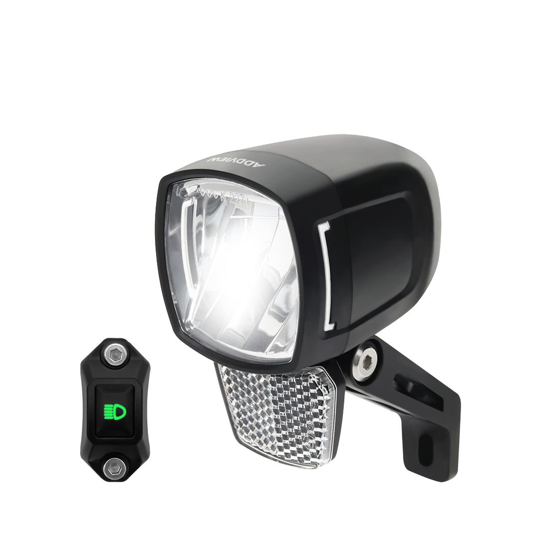 E-Bike Frontlicht 170 Lux Hammer E170 Plus – Fernlicht, Abblendlicht, mit Lenker-Schalter, IP65, Alu
