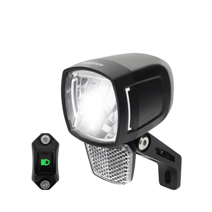 E-Bike Frontlicht 170 Lux Hammer E170 Plus – Fernlicht, Abblendlicht, mit Lenker-Schalter, IP65, Alu
