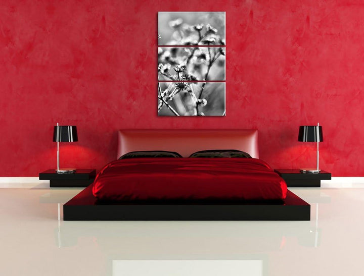 Pixxprint Monocrome, Pflanzen im Frost 3-Teiler Leinwandbild 120x80 Bild auf Leinwand