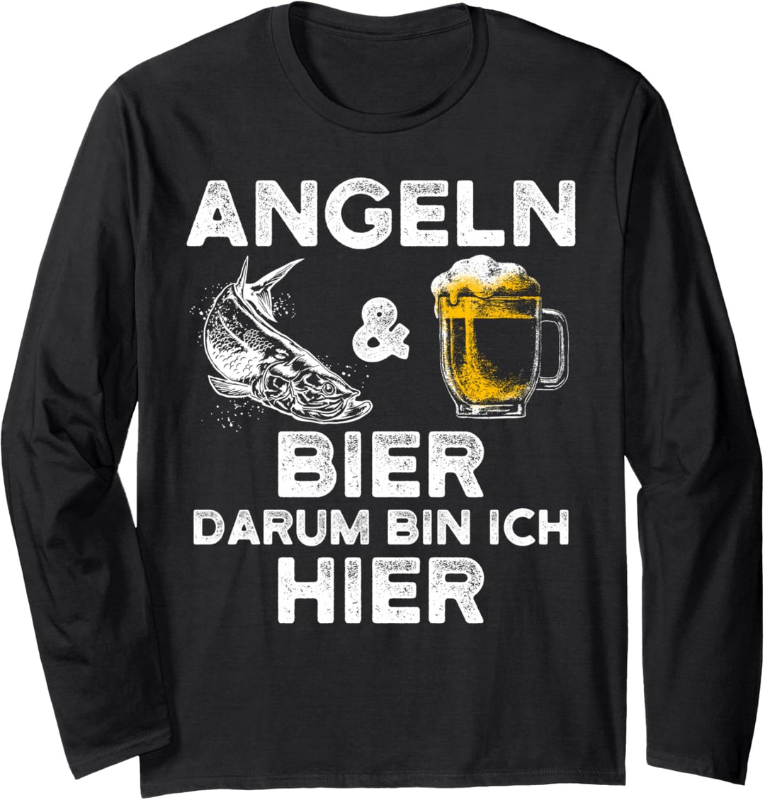 Lustiger Angler Pulli - Angeln und Bier für Fischer Fischen Langarmshirt