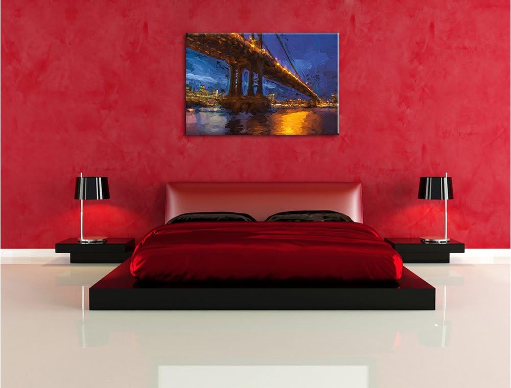 Pixxprint Manhatten Brücke New York Kunst Pinsel Effekt, Format: 100x70 auf Leinwand, XXL riesige Bi