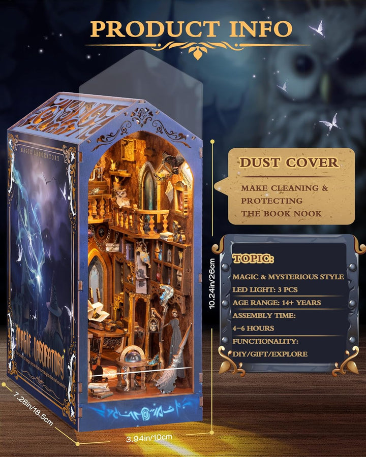 Quanquer DIY Book Nook Kit_mit Staubschutz und LED-Licht 3D hölzerne Nook Book Book Nook Bibliothek_