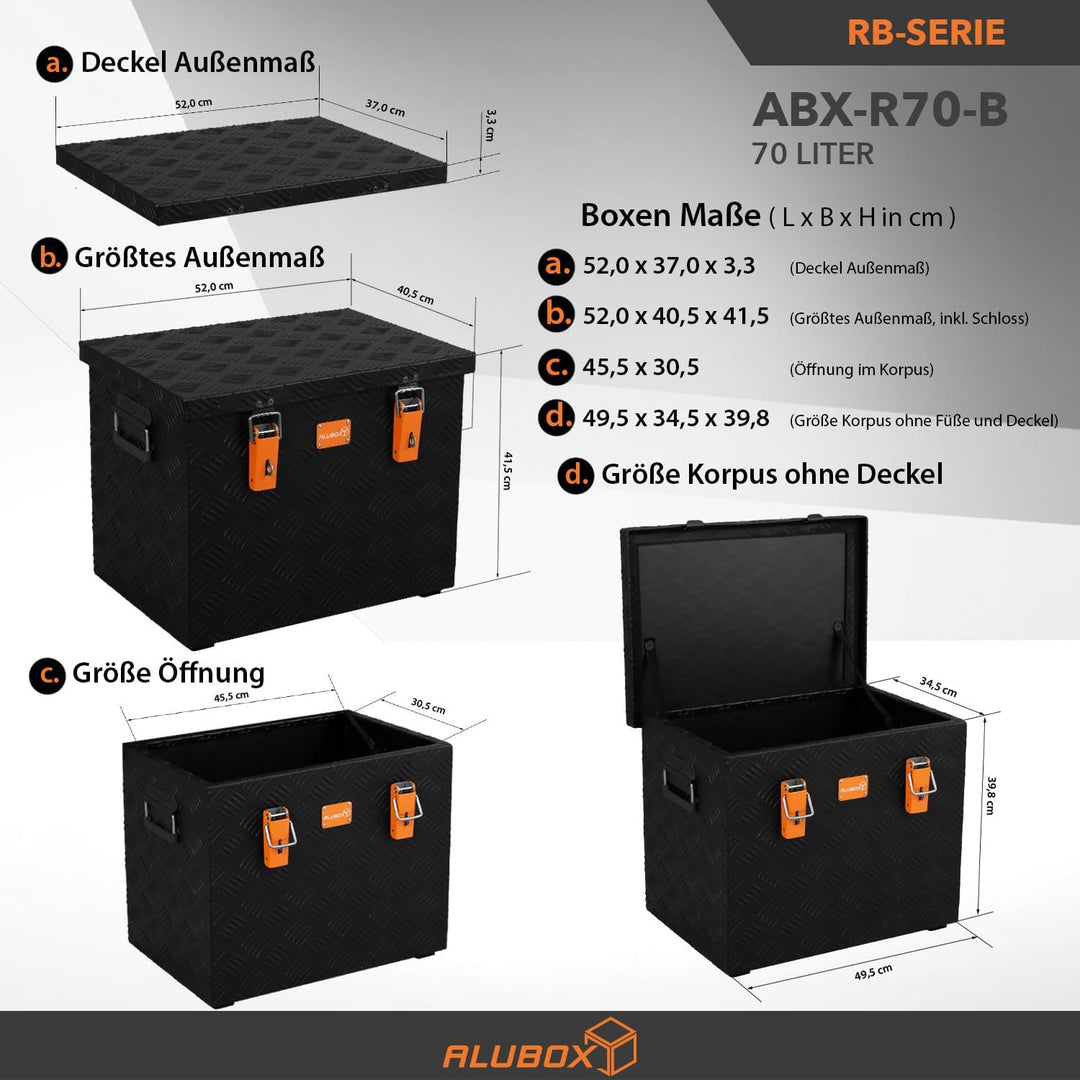 alubox Strong - Black Edition ABX-R70 Aluminium Transportkiste aus 3mm Riffelblech 70 Liter in schwa