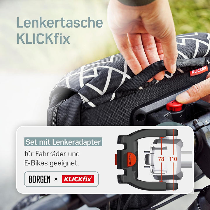 Borgen KLICKfix Lenkertasche Fahrrad - Wasserabweisende und geräumige Fahrrad Lenkertasche 5 L - Fah