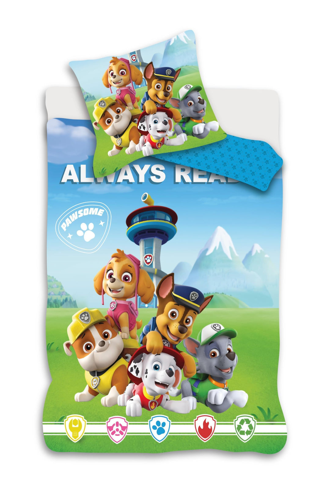 Paw Patrol Grünes Kinderbett-Bettwäsche-Set | Bettbezug 100x140 cm + Kopfkissenbezug 40x45 cm | 100%
