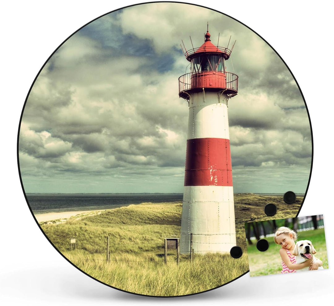 banjado® Design Magnettafel rund Grösse Ø 47cm mit Motiv Leuchtturm Sylt - magnetische Pinnwand/Magn