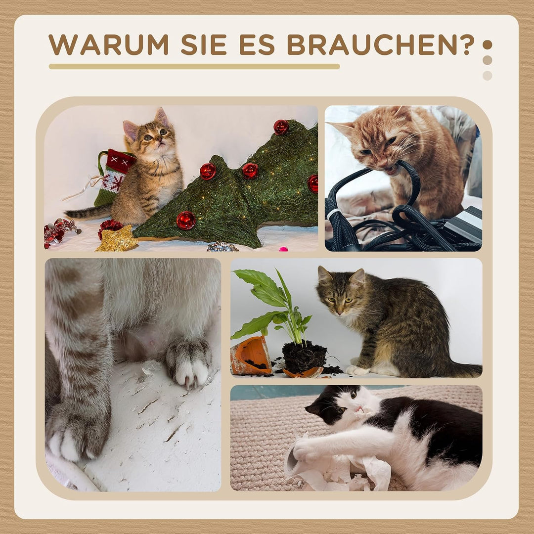 PawHut Kratztonne mit 3 Höhlen Spielball für Mittelgrosse Katzen 99 cm Grau | Katzentonne, Sisalstäm