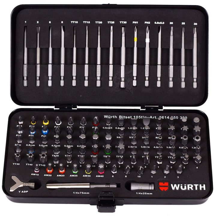 Sortiment Einsätze Würth Akkuschrauber 105 Stück Koffer Metall Single, Single