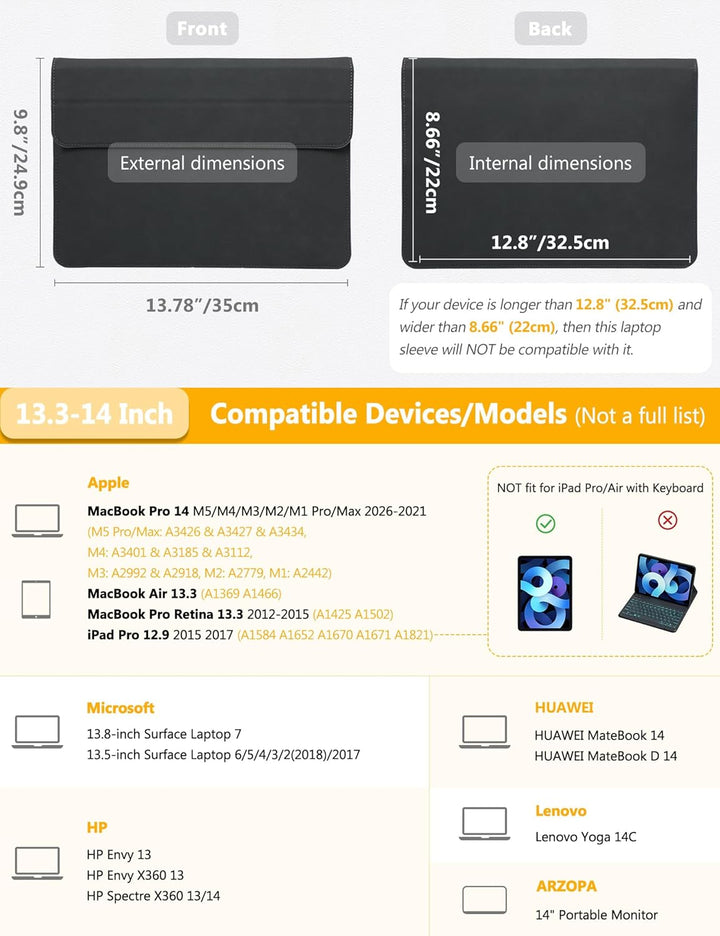 HYZUO 13,3-14 Zoll Laptop Hülle Laptophülle mit Standfunktion für MacBook Pro 14 M4/M3/M2/M1 Pro/Max