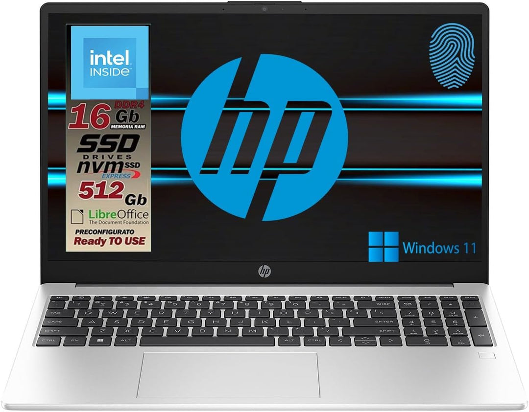 HP 250 G9 Notebook Ultra Silenzioso, RAM 16GB, SSD 512GB, Display FullHD 15.6", Intel N6000 4 Core d