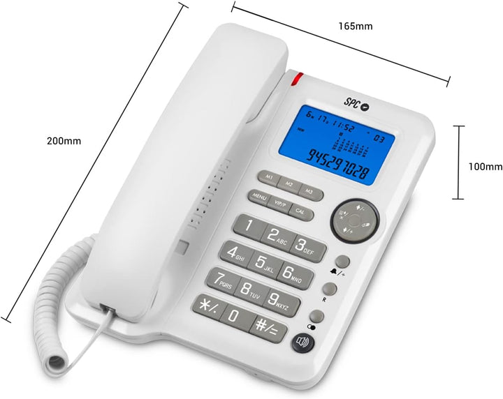 SPC Office ID – Tisch- oder Wandtelefon mit grossem batteriebetriebenen Display, 3 Direktspeichern,